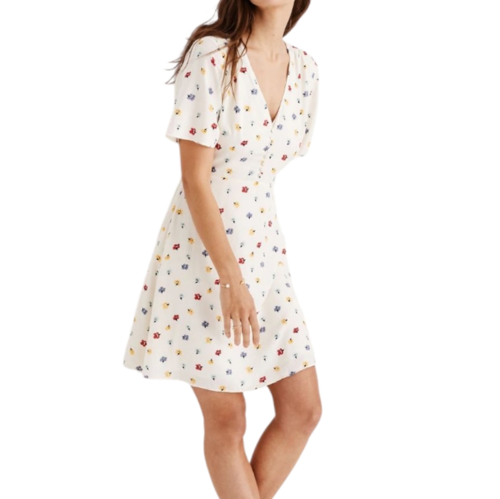 Madewell Cream Mini Dress with Red, Blue & Yellow Floral Print